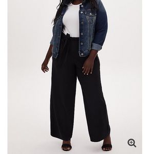 Black crepe self tie wide leg pant